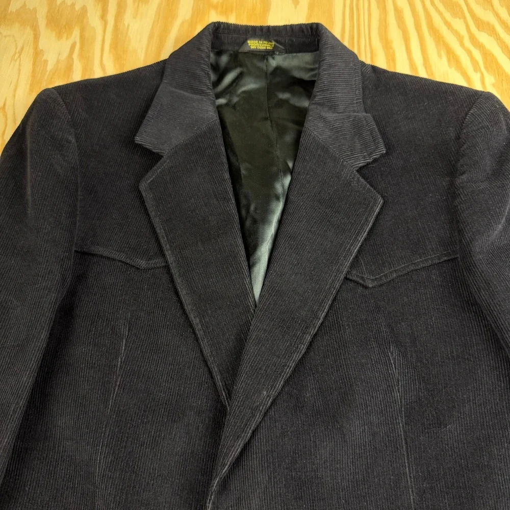 Western Classics Gary Garrett Men Black Corduroy Blazer Western Yoke Elbow Patch
